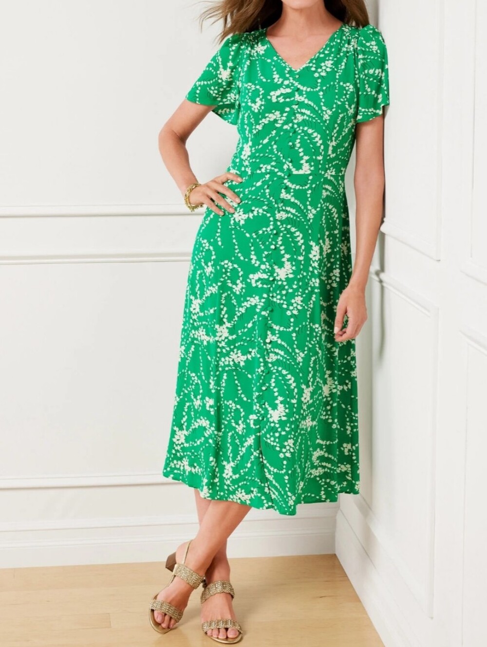 Talbots Swirling Rosebuds Crepe Fit & Flare Dress